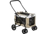 Fortuna Lai Passeggino Pieghevole Per Cani E Gatti, Borsa Da Trasporto Rimovibile, Spallacci, 4 Ruote Con Freni, 600D Oxford 81 X 58 X 97,5 Cm Cachi