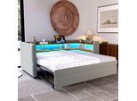 Fortuna Lai Letto Imbottito Divano Letto Estraibile 90/180*190 Cm, Dotato Di Luci A Led, Prese Di Corrente E Numerosi Vani Portaoggetti, Letto Imbottito, Divano Letto Multifunzionale, Letto Singolo, Grigio Chiaro.
