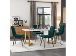 Set Da Pranzo Fortuna Lai (Set Composto Da Tavolo Da Pranzo 117×68 Cm Con 4 Sedie), Tavolo Da Pranzo Rettangolare Set Da Cucina Moderno , Sedia Da Pranzo Sedia Da Cucina In Velluto Twill Verde Scuro, Gambe Del Tavolo Dorate