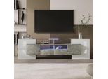 Fortuna Lai Elegante Mobile Tv, Lowboard. Bianco Lucido + Grigio, 200 Cm, Illuminazione A Led, Mobili Per Soggiorno. Design Moderno. Elegante Superficie In Vetro.