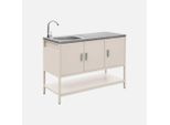 Mobile Da Esterno In Acciaio Con Lavandino, 120Cm, Beige