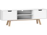 Mobile Tv Fortuna Lai, Mobile Tv Per Televisori Fino A 65 Pollici, Mobile Basso Con 2 Armadietti E 2 Ripiani, Mobile Tv Per Soggiorno, 150 X 39 X 50 Cm Bianco