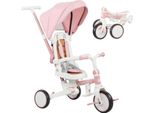 Triciclo Per Bambini Fortuna Lai, Passeggino Trasformabile, Design 5 In 1, Maniglione Rimovibile, Regolabile, Cintura Di Sicurezza, Borsa Portaoggetti, 1-3 Anni, Rosa