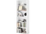 Fortuna Lai Libreria, Scaffale A 5 Ripiani, Scaffale Con Ripiani Regolabili Per Soggiorno, Camera Da Letto, Bianco