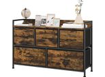 Fortuna Lai Comò Con 5 Cassetti In Tessuto Comò Armadio Contenitore Con Struttura In Acciaio, Design Industriale Per Camera Da Letto, Soggiorno Marrone Rustico