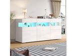 Fortuna Lai 140*40,5*66,5 Cm Credenza Per Soggiorno, Comò Con 3 Ante, Mobile Soggiorno Lucido Con Striscia Luminosa A Led, Struttura In Acrilico Trasparente, Armadio Con 7 Ripiani, Armadio Largo 140 Cm, Bianco