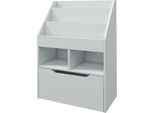Fortuna Lai Libreria Per Bambini Libreria Per Bambini Con Cassetto, 3 Ripiani E 2 Scomparti Aperti, Scaffale Portaoggetti Per Cameretta, Sala Giochi, Grigio, 60 X 29,9 X 90 Cm