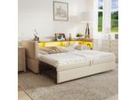 Fortuna Lai Letto Imbottito Divano Letto Estraibile 90/180*190 Cm, Dotato Di Luci A Led, Prese Di Corrente E Numerosi Vani Portaoggetti, Letto Imbottito, Divano Letto Multifunzionale, Letto Singolo, Beige.