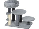 Fortuna Lai Tiragraffi E Scala Per Gatti, Base Ampia, Tessuto Peluche, Colonna In Sisal, Grigio