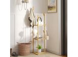 Fortuna Lai Appendiabiti, Appendiabiti Con 8 Ganci, 3 Ripiani, Appendiabiti Per Cappelli, Vestiti, Ingresso, Corridoio, 45 X 45 X 170 Cm, Bambù, Naturale