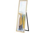 Specchio A Figura Intera Fortuna Lai, 162,6 X 53,5 Cm Specchio Con Supporto, Specchio Da Parete Per Soggiorno, Camera Da Letto, Spogliatoio Bianco+Legno Naturale