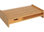 Fortuna Lai Supporto Per Monitor Supporto Per Schermo Organizer Da Scrivania Con Cassetti In Legno Naturale 49X25,5X11,5 Cm Per Tenere In La Postazione Di Lavoro