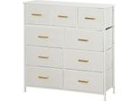 Fortuna Lai Comò Credenza Con 9 Cassetti In Tessuto, Cassettiera Con Piano Di Lavoro, Maniglia, Armadio Contenitore Per Soggiorno, Camera Da Letto, Bianco Crema