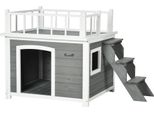 Fortuna Lai Cuccia Per Cani Con Balcone E Scale, Cuccia Rialzata Per Animali Di Piccola Taglia Con Finestra Per Cani Di Taglia Media E Grande In Legno Di Abete