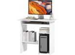 Scrivania Fortuna Lai, 80 X 45 Cm, Scrivania Per Computer, Scrivania Da Ufficio Con Ripiano Per Tastiera, Scomparti Aperti E Ripiani, Pannello Truciolare, Per Ufficio Domestico, Camera Da Letto, Bianco