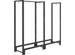 Fortuna Lai Scaffale Per Legna Da Ardere 123 X 32 X 115 Cm Scaffale Per Legna Da Ardere Con Due Sezioni, Tre Ganci, Scaffale Per Legna Da Ardere Per Esterni, Interni, Fino A 200 Kg, Acciaio, Nero