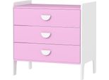 Fortuna Lai Comò Per Bambini Con 3 Cassetti, Mdf, Armadio Contenitore Per Bambini, Rosa+Bianco