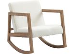 Fortuna Lai Sedia A Dondolo Sedia Relax Con Telaio In Legno, Imbottita, Lounge, Legno Di Gomma, Bianco Crema