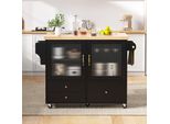 Fortuna Lai Isola Cucina Mobile Con Rotelle E Tavolo Da Pranzo Estraibile, Carrello Da Cucina Con Portabicchieri E Spazio Di Archiviazione, Ideale Per Cucina E Sala Da Pranzo (Nero)