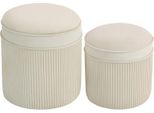 Fortuna Lai Set Di 2 Pouf Con Contenitore Pouf Con Coperchio, Poggiapiedi Rotondo Con Effetto Velluto 36 X 36 X 41,5 Cm Bianco Crema