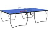 Tavolo Da Ping Pong Fortuna Lai, Tavolo Da Ping Pong Pieghevole Con Rete, Rotelle, 2 Racchette Da Ping Pong E 3 Palline, Acciaio, Blu, 274 X 152,5 X 76 Cm