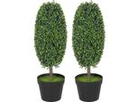 Fortuna Lai Set Di 2 Piante Artificiali, Alberi Artificiali Resistenti Ai Raggi Uv In Vaso, Plastica, Cemento, Verde