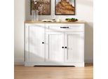 Fortuna Lai Credenza Moderna Ed Elegante Con 3 Ante E Un Cassetto, Mobile Da Buffet Per Sala Da Pranzo, Soggiorno E Ingresso (Bianco+Naturale)