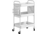 Carrello Di Servizio Fortuna Lai Con 3 Ripiani E 2 Cestelli Sospesi Carrello Portaoggetti Per Cucina E Soggiorno In Acciaio Bianco