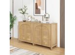 Fortuna Lai Credenza Moderna In Stile Minimalista Con 4 Ante In Rattan, Maniglie In Metallo, Semplice Credenza Per Sala Da Pranzo, Soggiorno, Cucina (Legno Naturale)