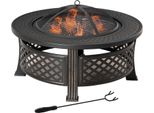 Fortuna Lai Braciere Con Attizzatoio Protezione Antiscintille Cesto Per Il Fuoco Tavolo Per Il Fuoco Rotondo Focolare Per Giardino Camping Bbq Acciaio Nero 81 X 81 X 50 Cm