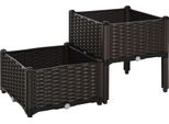 Fortuna Lai Aiuola Rialzata Doppia Fioriera Effetto Rattan 80X40X44 Cm Con Fori Di Drenaggio In Pp Marrone Per Giardino E Balcone
