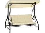 Fortuna Lai 2 In 1 Altalena Hollywoodiana Con Funzione Reclinabile Altalena Da Giardino A 3 Posti Con Tendalino Parasole Regolabile, Panca Altalena Con Portata Fino A 240 Kg, Lettino Da Giardino Per Giardino, Terrazza, 195X117X175 Cm, Beige