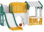 Fortuna Lai Scivolo Per Bambini 7 In 1, Parco Giochi Indoor, Struttura Per Arrampicata, Casetta, Lavagna, Canestro Da Basket, 1-4 Anni, Plastica, Giallo+Verde
