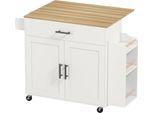 Fortuna Lai Isola Da Cucina, Carrello Da Cucina Su Ruote, Con Piano Di Lavoro Ribaltabile, Cassetto, Ripiano, 120 X 68 X 85 Cm, Bianco