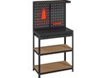 Fortuna Lai Banco Da Lavoro 80 X 40,5 X 155 Cm Banco Da Lavoro Con Pannello Forato, Ganci, Cassetto, 2 Ripiani Per Officina Nero