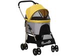 Carrello Per Cani Fortuna Lai Carrello Per Cani 2 In 1 E Borsa Da Trasporto, Passeggino Pieghevole Per Cani Con Cuscino, 4 Ruote, Finestra In Rete, Tessuto Oxford, Giallo