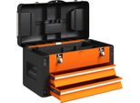 Fortuna Lai Cassetta Degli Attrezzi Vuota, 49,7 X 25,3 X 28,9 Cm Cassetta Degli Attrezzi Con Cassetto, Mini Box, Scomparto Superiore, Maniglia, Valigetta Portautensili In Acciaio, Arancione