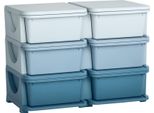 Fortuna Lai Contenitore In Plastica, 6 Cassetti, Organizer Per Giocattoli, Cassettiera Per Cameretta, Blu