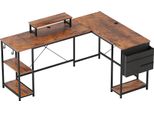 Fortuna Lai Scrivania A Forma Di L 168 X 120 Cm Scrivania Angolare Con Scomparti, Tasca Portaoggetti Scrivania Per Computer Reversibile Con Supporto Per Monitor Tavolo Da Gioco Per Ufficio, Ufficio Domestico, Marrone Rustico