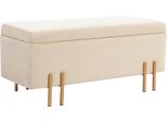 Panca Fortuna Lai Con Vano Contenitore Panca Imbottita Con Rivestimento In Velluto, Panca Contenitore Con Gambe In Legno, Panca Contenitore Per Soggiorno, Camera Da Letto, Corridoio 100 X 40 X 42 Cm, Beige
