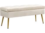 Panca Fortuna Lai Con Vano Contenitore, Panca Imbottita Con Coperchio, Panca Letto Con Rivestimento In Velluto, Per Corridoio, Camera Da Letto, Soggiorno, Struttura In Metallo 102 X 35 X 43 Cm, Beige