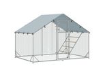 Fortuna Lai Pollaio Recinto All'aperto In Acciaio, 300 X 200 X 195 Cm Gabbia Per Polli Con Copertura Resistente Ai Raggi Uv, Sportello Per Il Mangime, Mangiatoia Sospesa, Posatoio, Recinto Per 6-8 Polli, Piccoli Animali, Argento