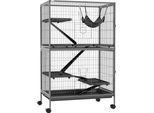 Gabbia Fortuna Lai Per Roditori Multifunzionale 4 Piattaforme 3 Rampe 4 Porte Dimensioni 80L X 52P X 128A Cm Acciaio Grigio Argento Nero