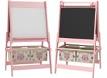 Fortuna Lai Cavalletto Per Bambini 3 In 1 Con Rotolo Di Carta, Lavagna, Lavagna Bianca, Cestini Portaoggetti, 54 X 46,5 X 93 Cm, Rosa