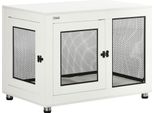 Gabbia Per Cani Fortuna Lai Con Ripiano, Cuscino, 2 Porte, Cuccia, Cuccia Per Cani, Box Per Cani Da Interno, Tavolino, Bianco+Nero, 94 X 60 X 71,5 Cm