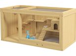 Fortuna Lai Gabbia Per Criceti Stalla In Legno Per Piccoli Animali, Casetta Per Gerbilli, Con Altalene, Scale, Tetto Apribile, Capanna, 100 Cm, Naturale