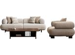 Salotto Beige Set Di Sedute Divano Imbottito Poltrona Di Design In Tessuto