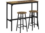 Set Tavolo Bar Fortuna Lai, 3 Pezzi. Set Tavolo Bar Con Sgabelli, Gruppo Pranzo In Design Industriale, Tavolo Da Cucina Con 2 Sgabelli, Per Sala Da Pranzo, Cucina, Acciaio, Marrone Rustico