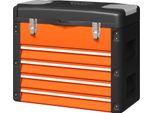 Fortuna Lai Cassetta Degli Attrezzi Vuota, 49,7 X 25,3 X 40,7 Cm Cassetta Degli Attrezzi Con 4 Cassetti, Mini Box, Scomparto Superiore, Maniglia, Valigetta Portautensili In Acciaio, Arancione