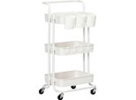 Carrello Di Servizio Fortuna Lai Carrello Con 3 Ripiani, Ganci, Cestelli Portaoggetti, Carrello Portaoggetti, Carrello Ausiliario Per Cucina, Soggiorno, Acciaio, Bianco |